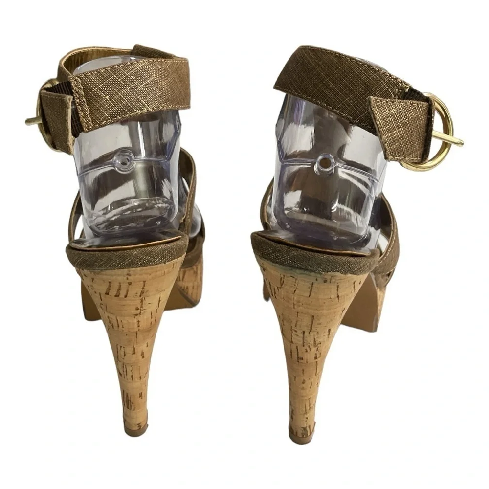 Chinese laundry denim and gold strapped cork heels size 10M